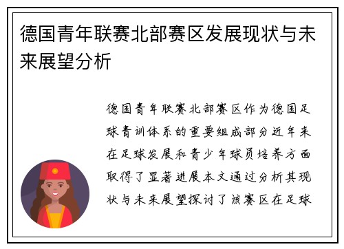 德国青年联赛北部赛区发展现状与未来展望分析